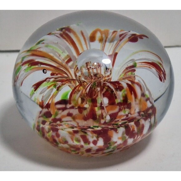 VINTAGE MURANO STYLE HANDBLOWN ART GLASS BUBLLE BLOOM FLOWER GLOBE PAPERWEGHT - Picture 1 of 6